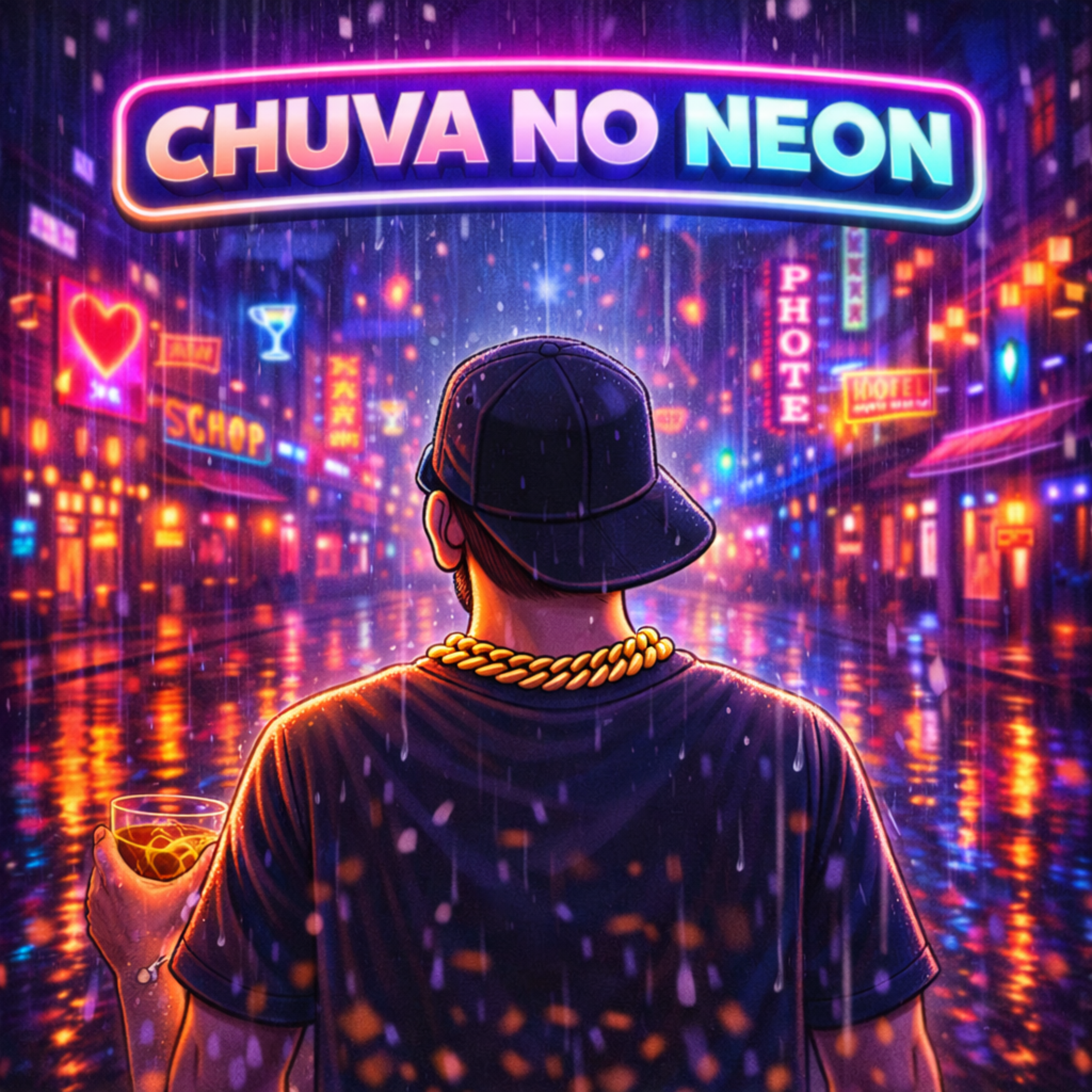 Chuva no neon artwork
