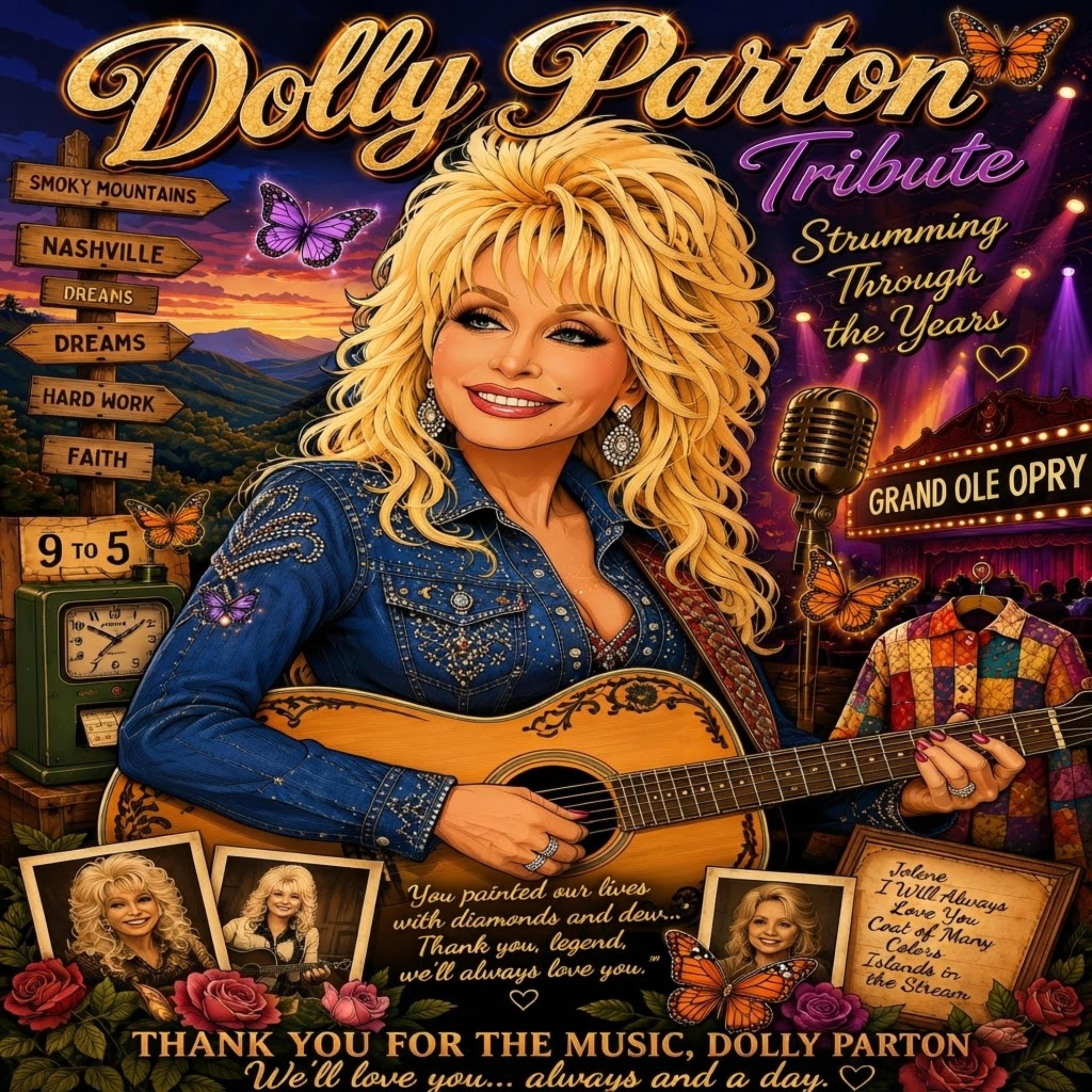 Dolly Parton Tribute Song Strumming Through The Years by glow flower cover art
