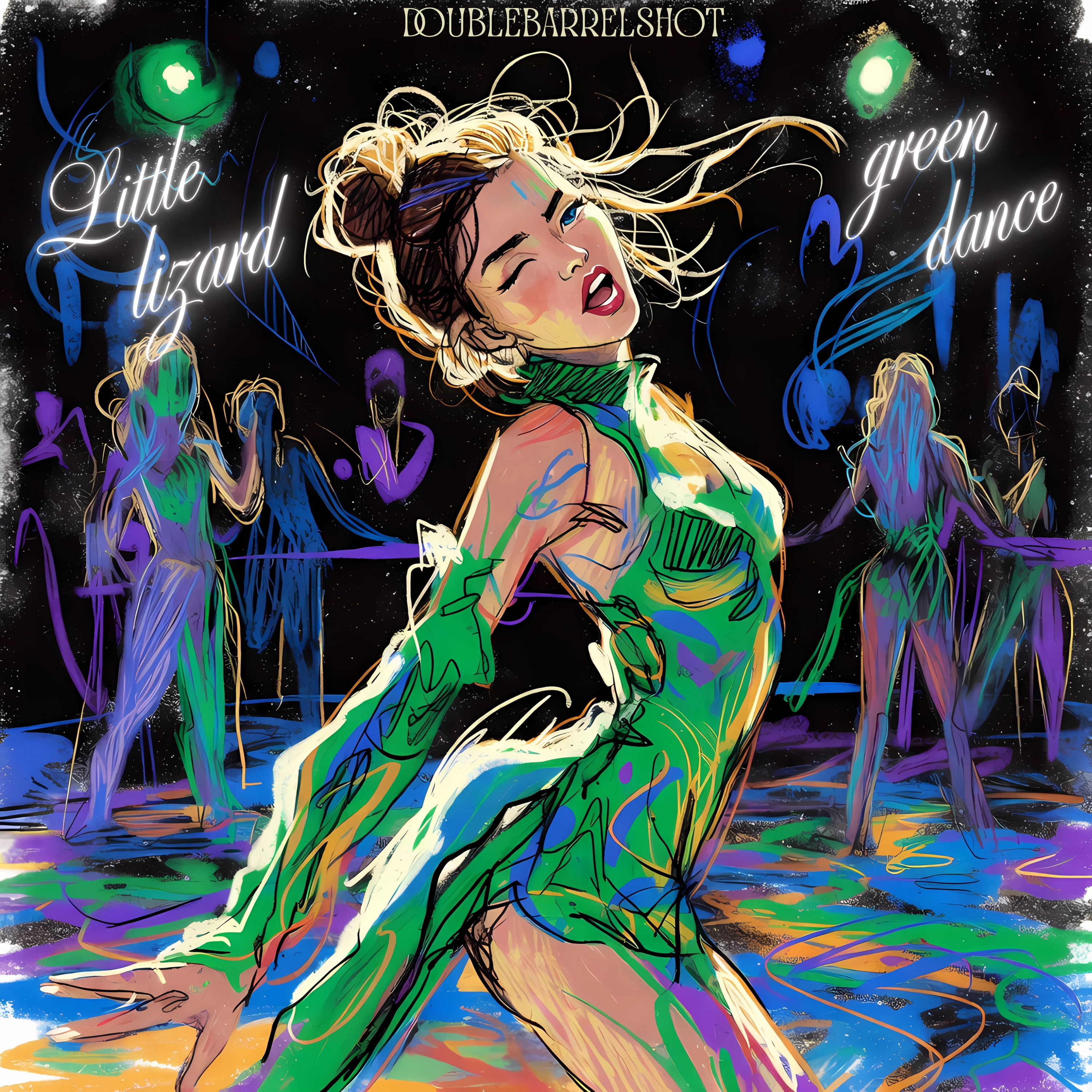 Little green lizard dance artwork