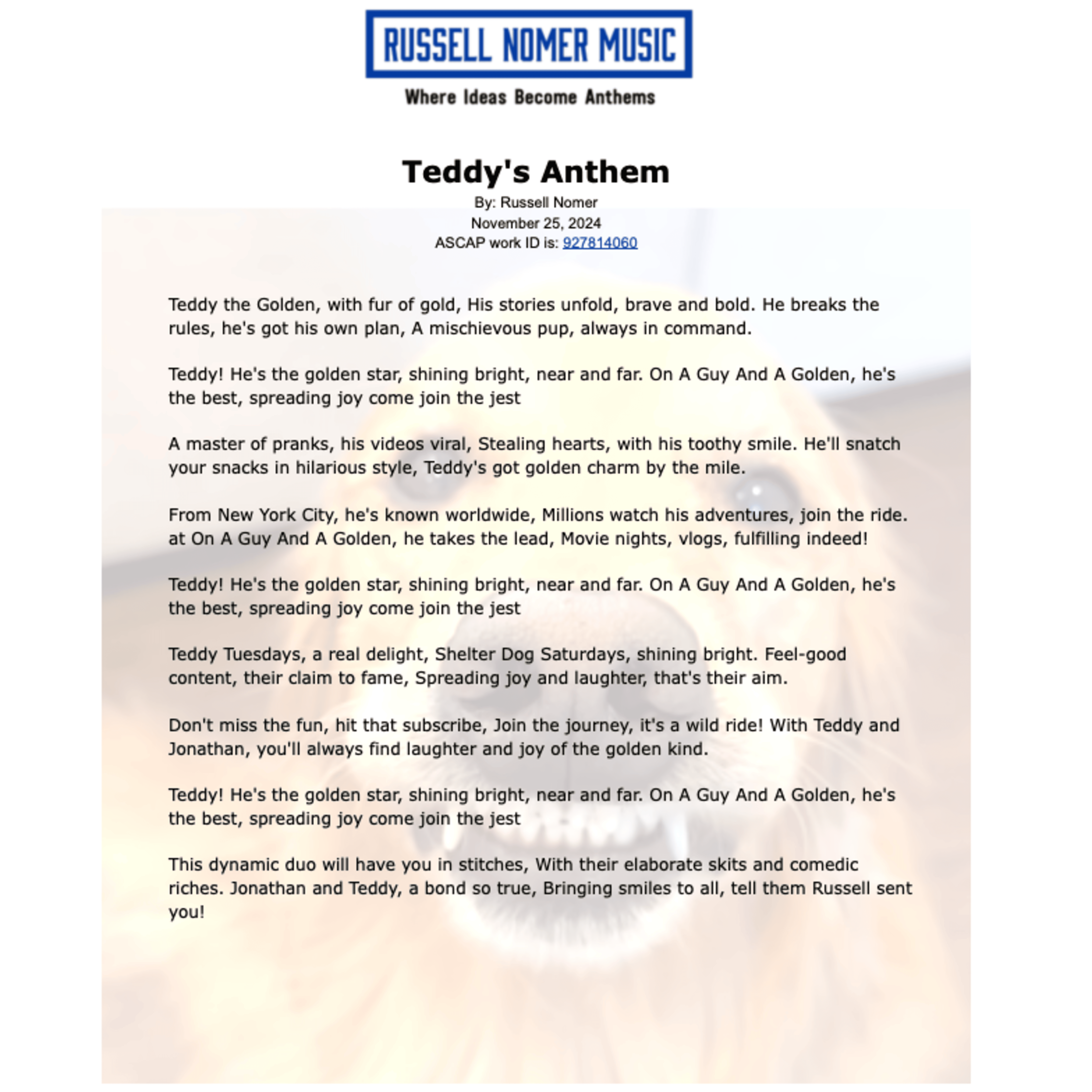 Teddy's Anthem artwork