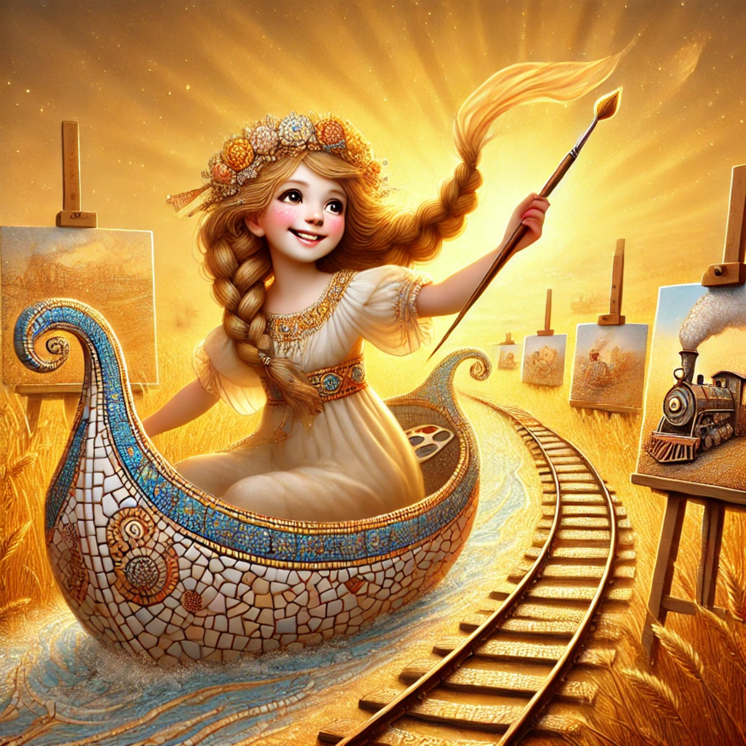 Sailing Prairie Maiden Captaining Braids Gaily Paints Detailed Railway Portraits artwork