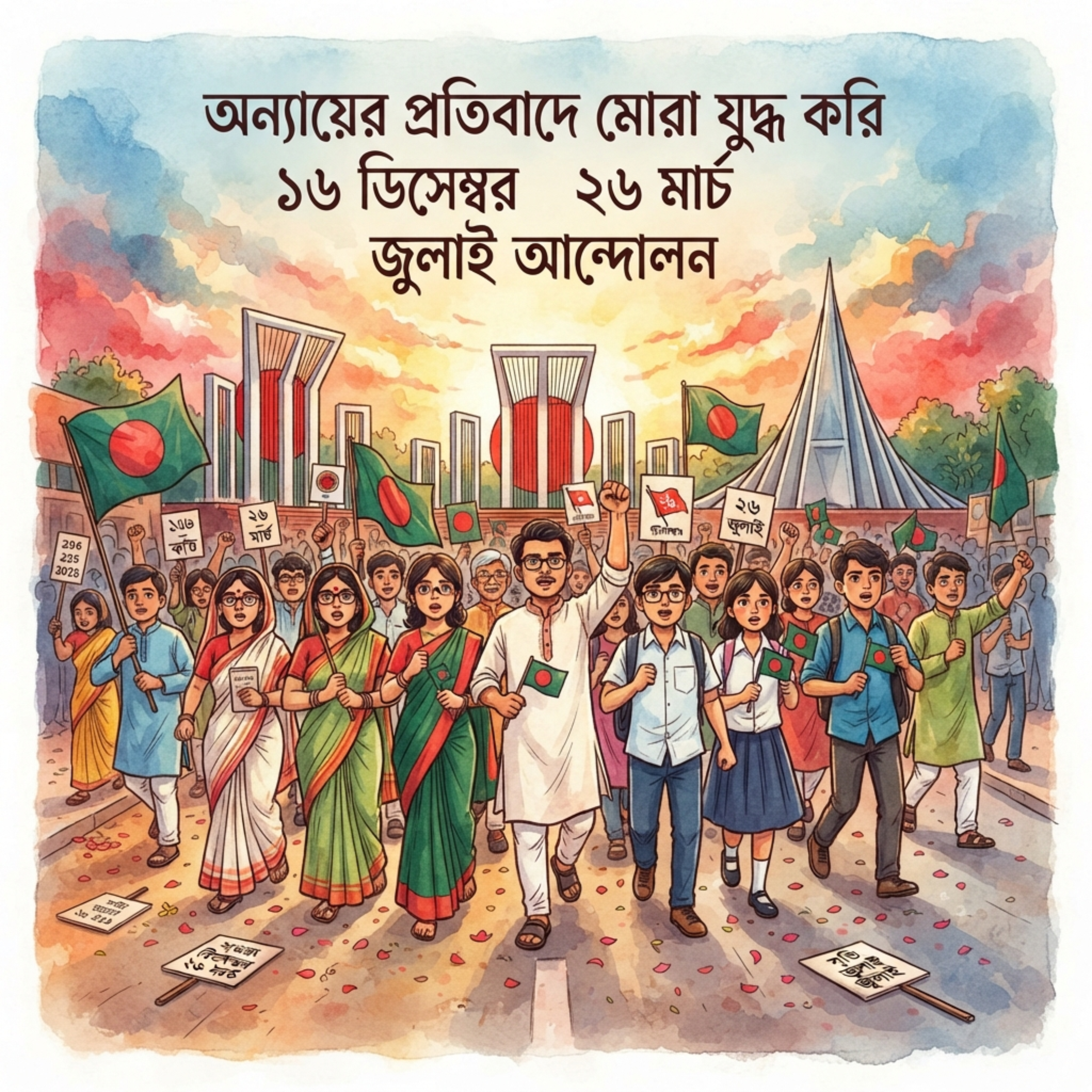 অন্যায়ের প্রতিবাদে মোরা যুদ্ধ করি ১৬ ডিসেম্বর ২৬ মার্চ জুলাই আন্দোলন (Onnayer Protibade Mora Joddo Kori 16 December 26 March July Andolon) by Mubin TusHar cover art