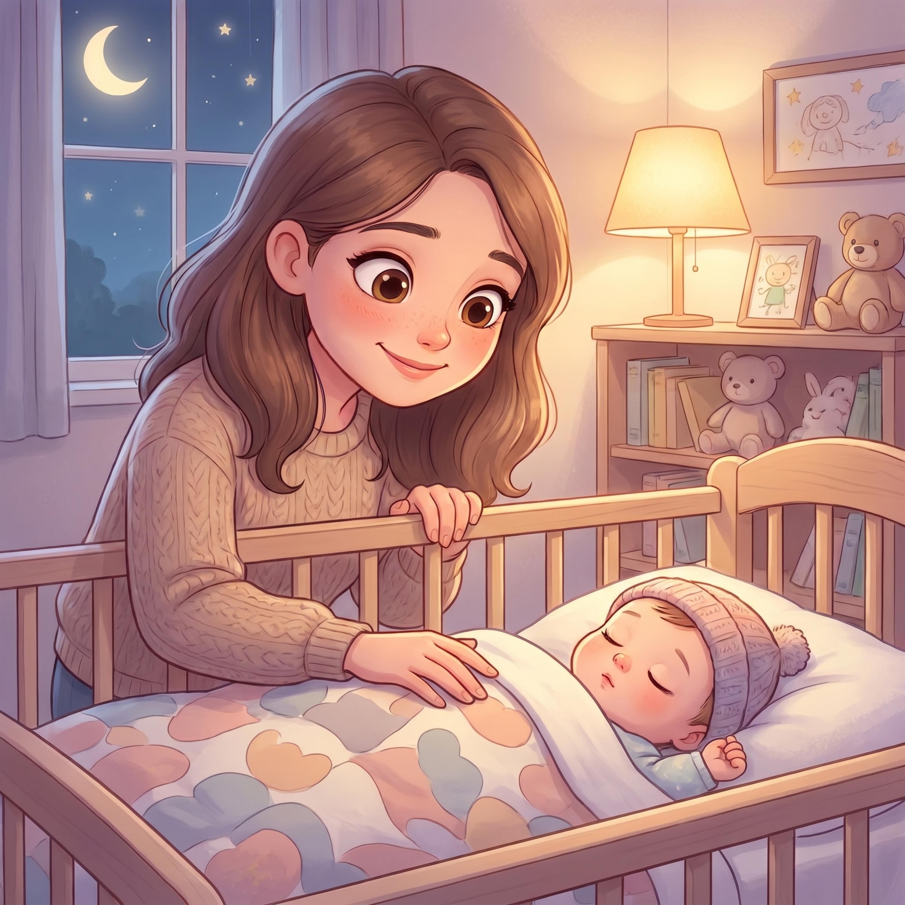 Bebelușul adoarme în siguranță cu mama lângă el artwork
