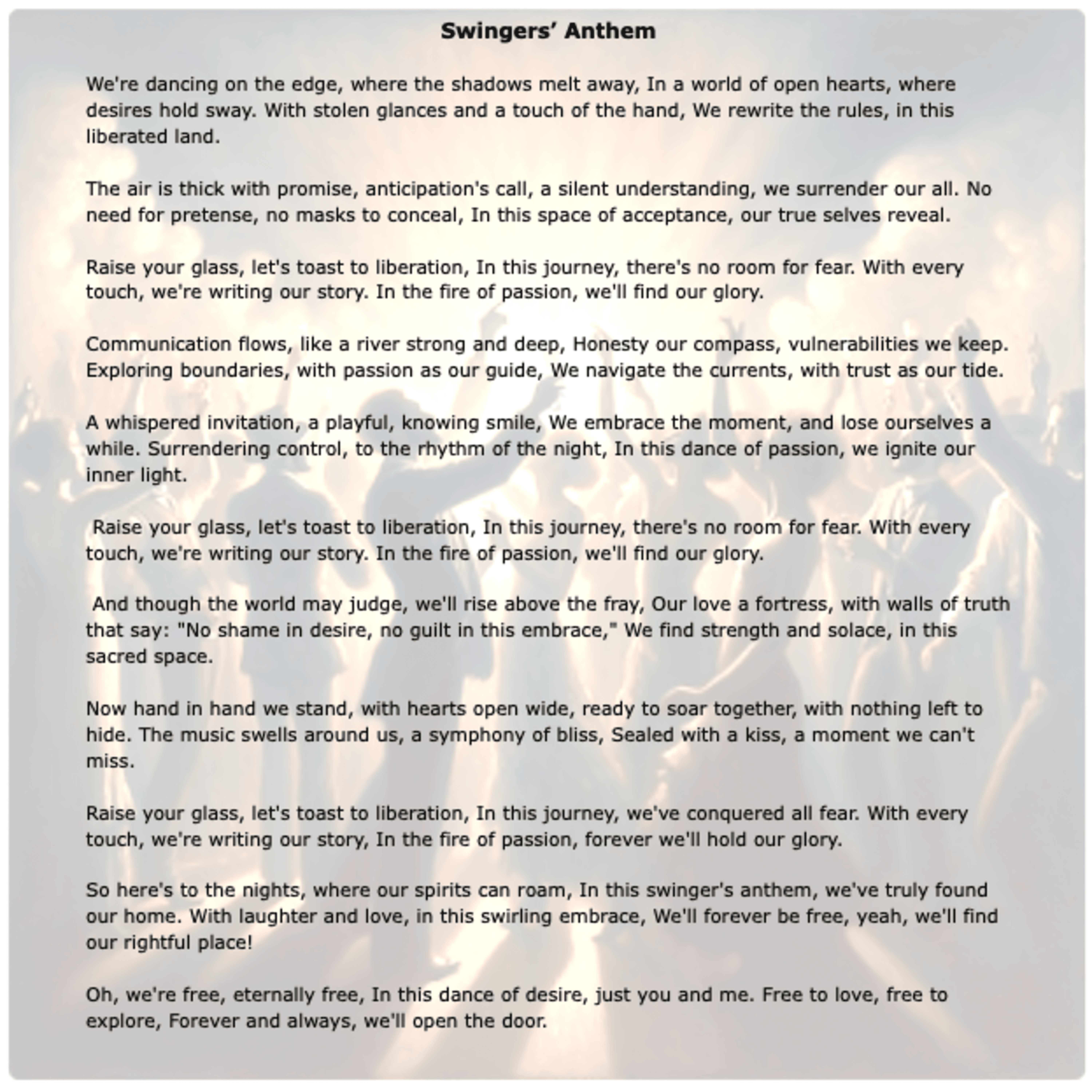 Swingers' Anthem artwork