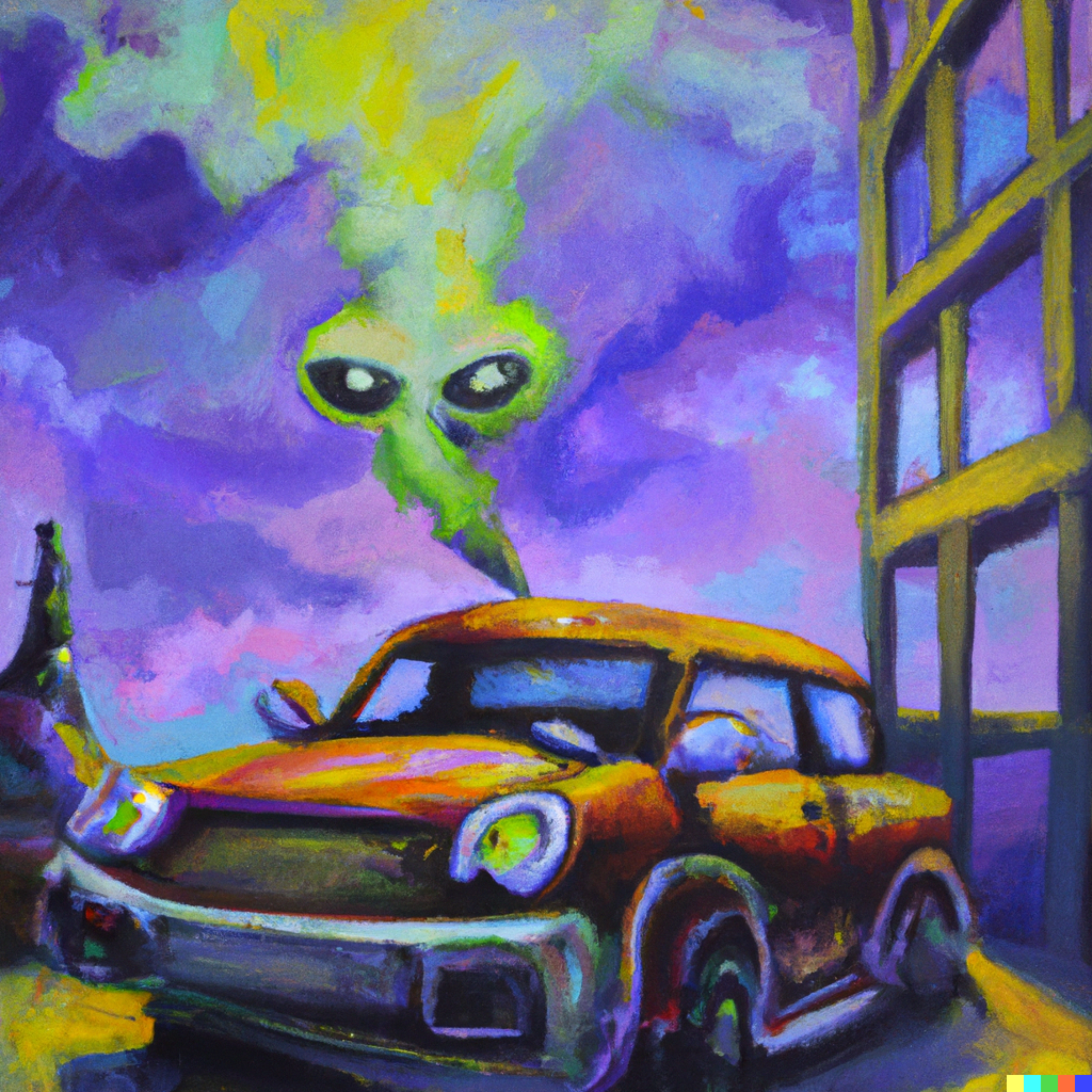 in the school parking lot? artwork