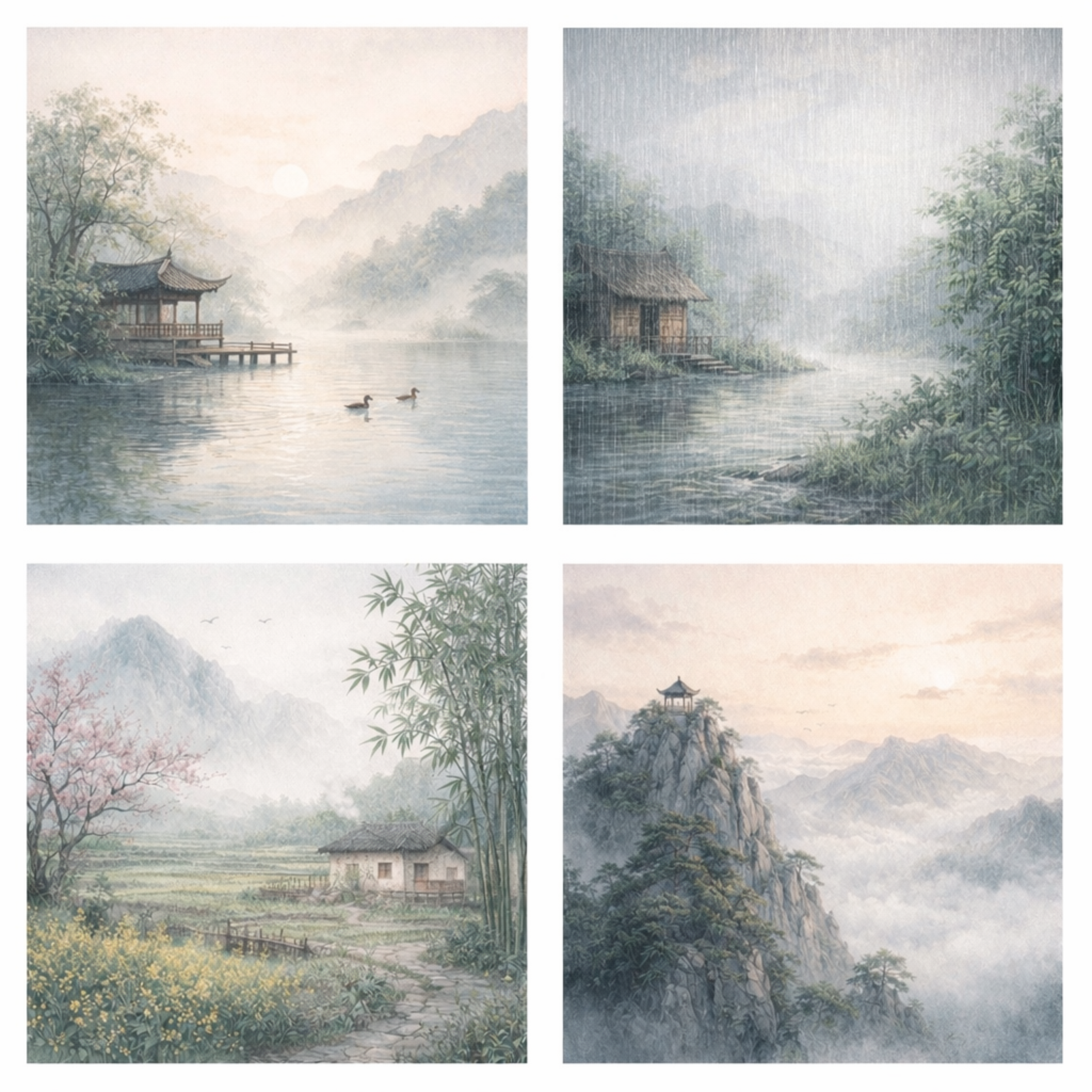 风不问 · 雨不为 · 云不留 · 山不动 artwork