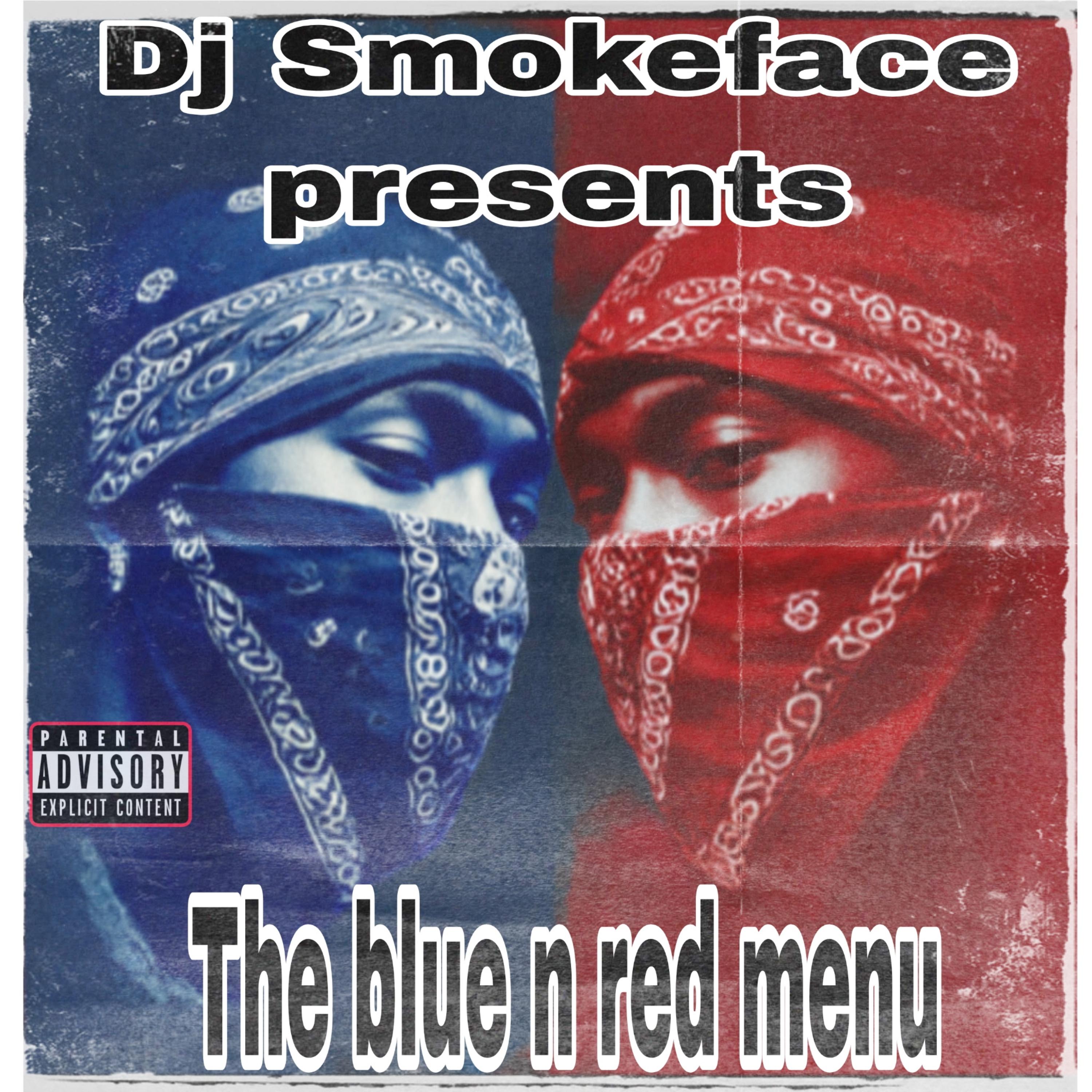 The blue and red menu artwork