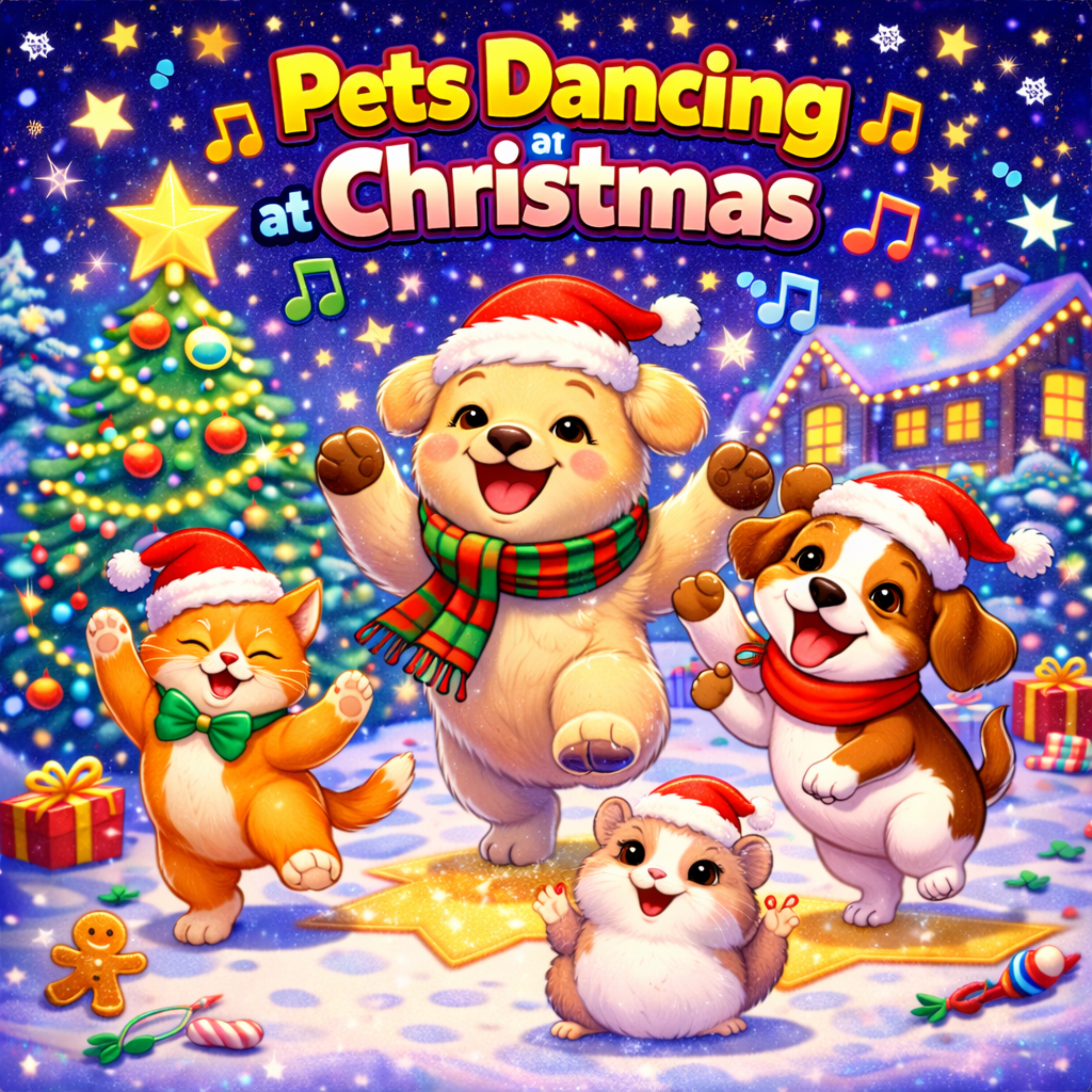 Pets Dancing At Christmas artwork