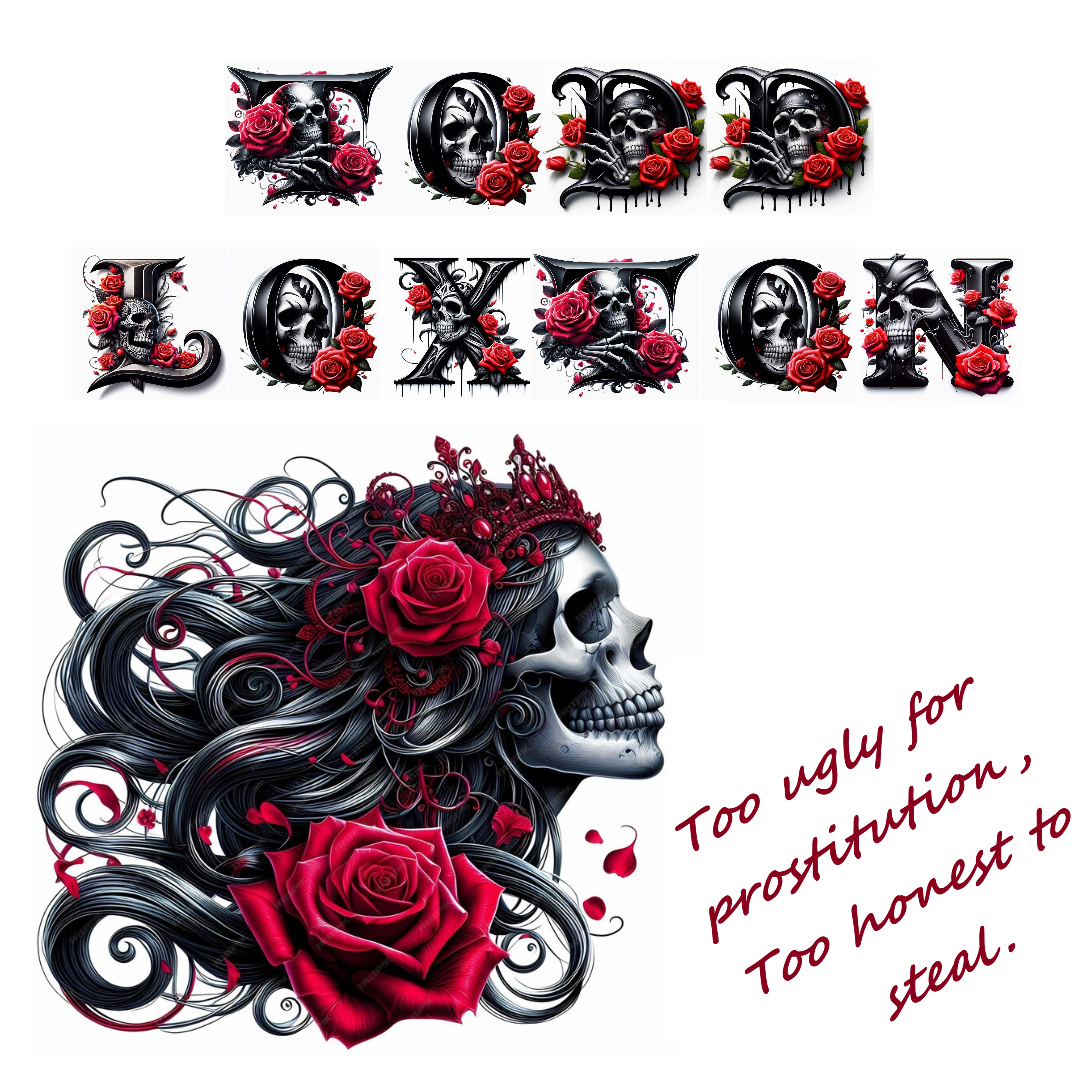 Too ugly for prostitution, Too honest to steal. artwork