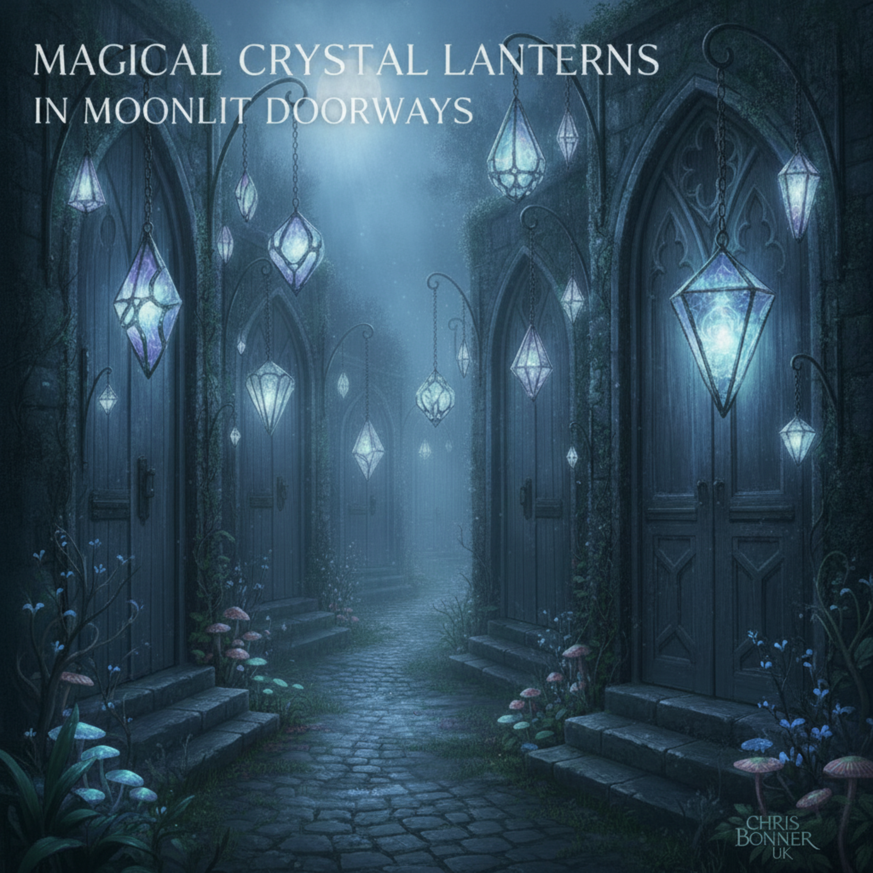 Magical Crystal Lanterns In Moonlit Doorways by Chris Bonner UK cover art