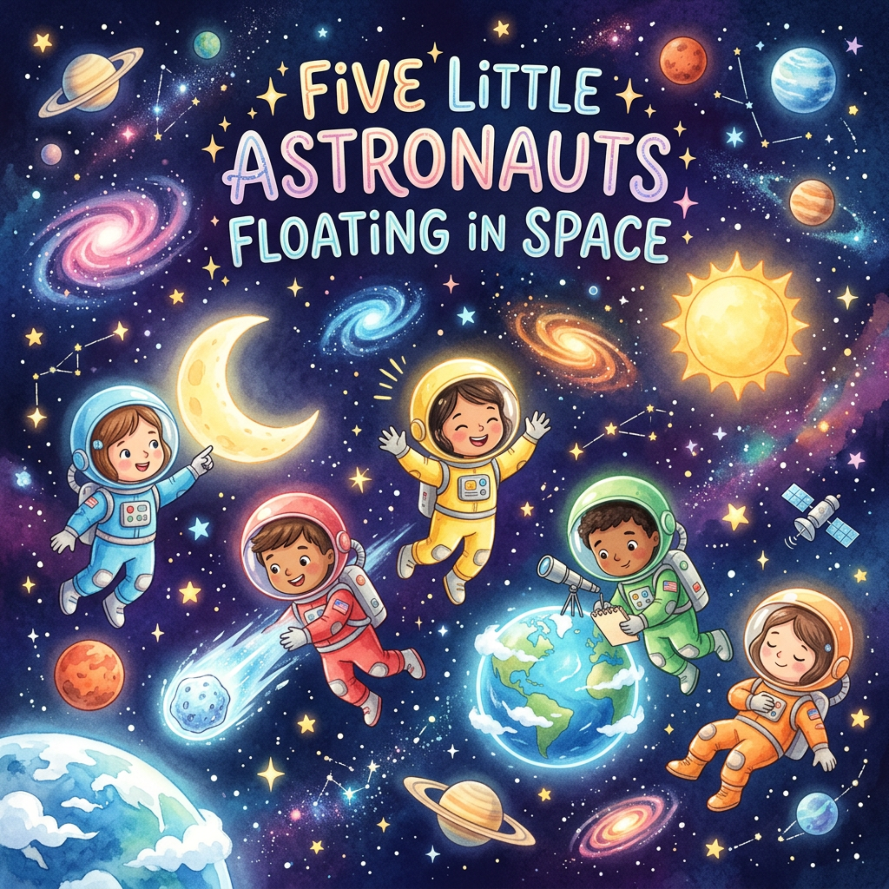 Five Little Astronauts Floating In Space artwork