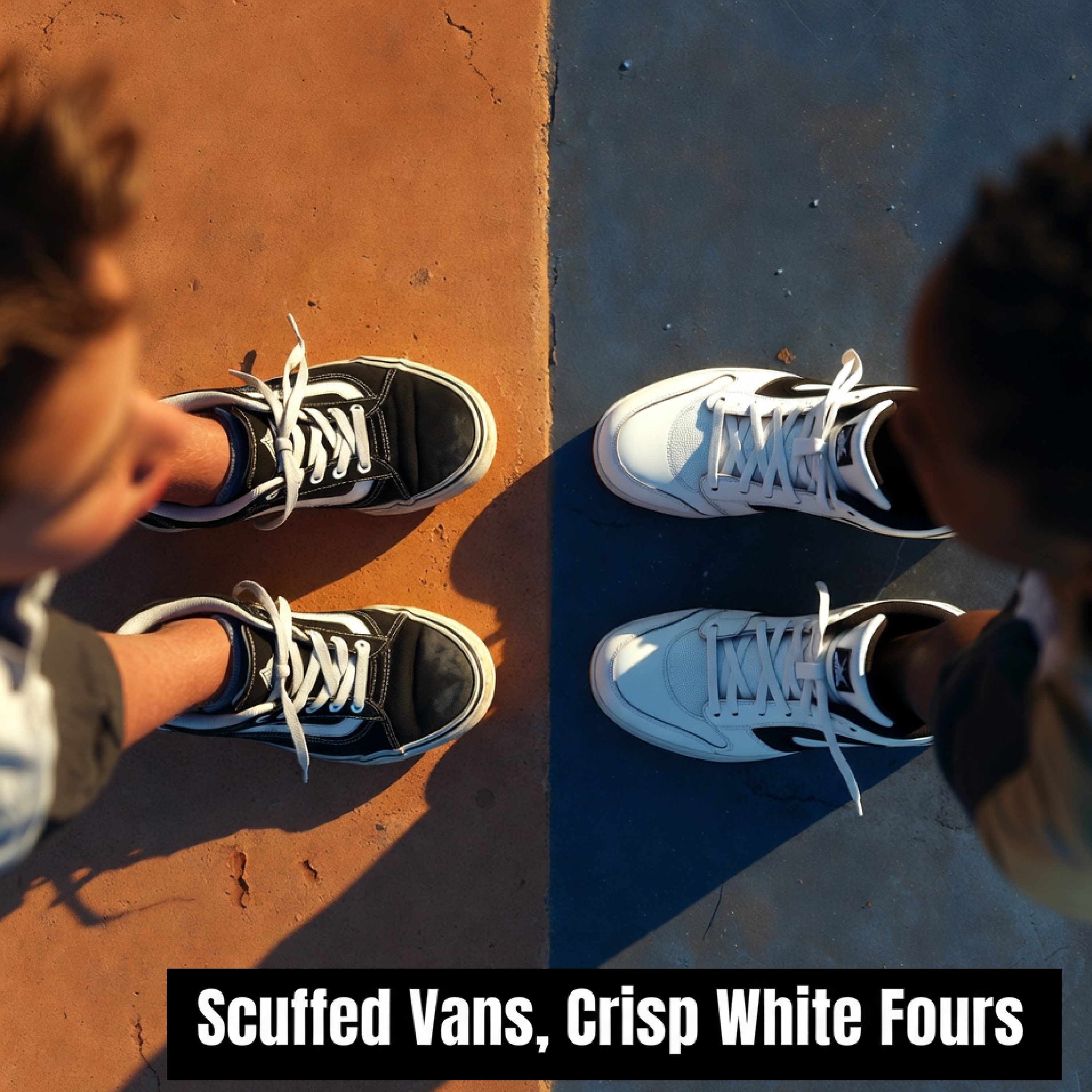 Scuffed Vans, Crisp White Fours artwork