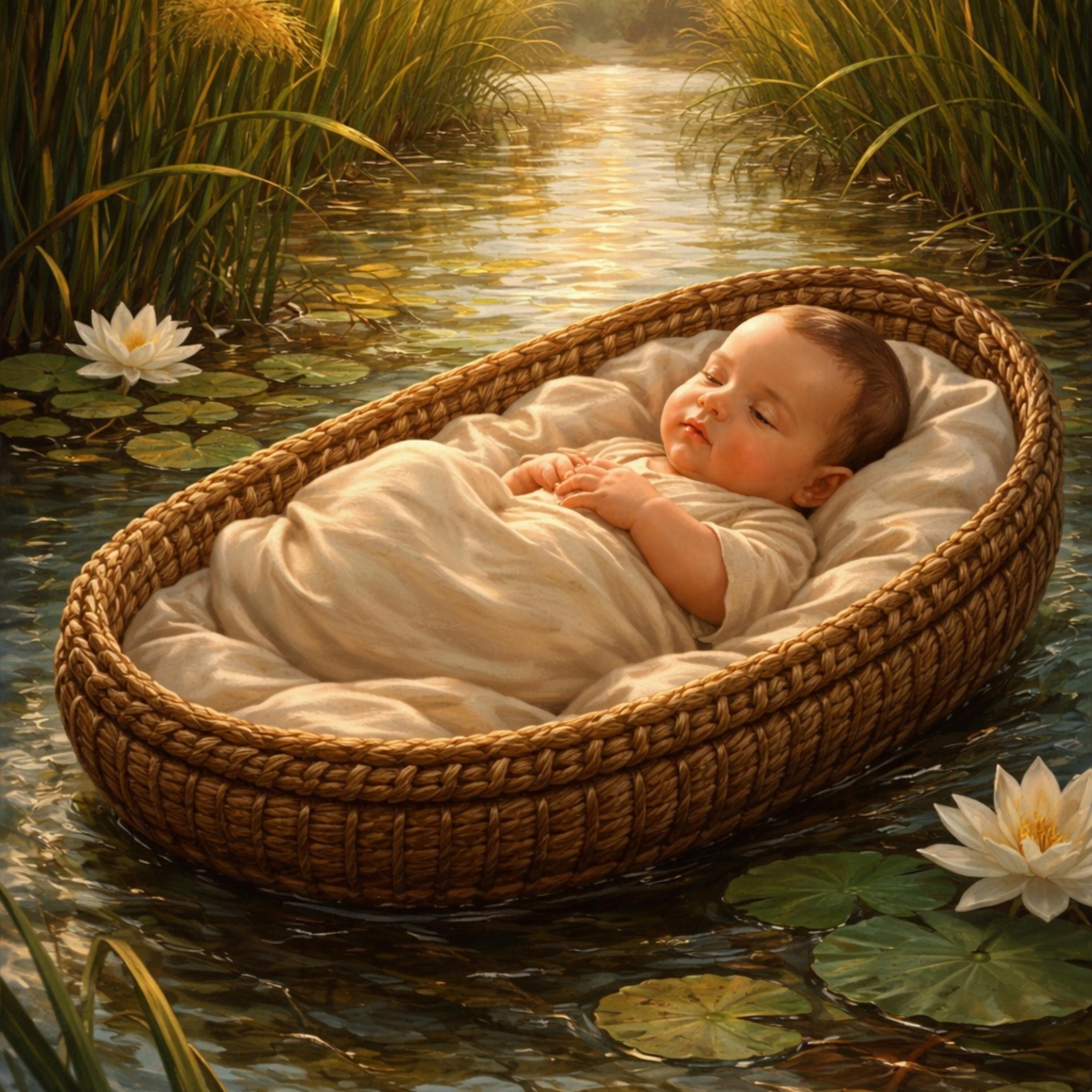 Baby In A Basket Boat by Ronald Fortner cover art