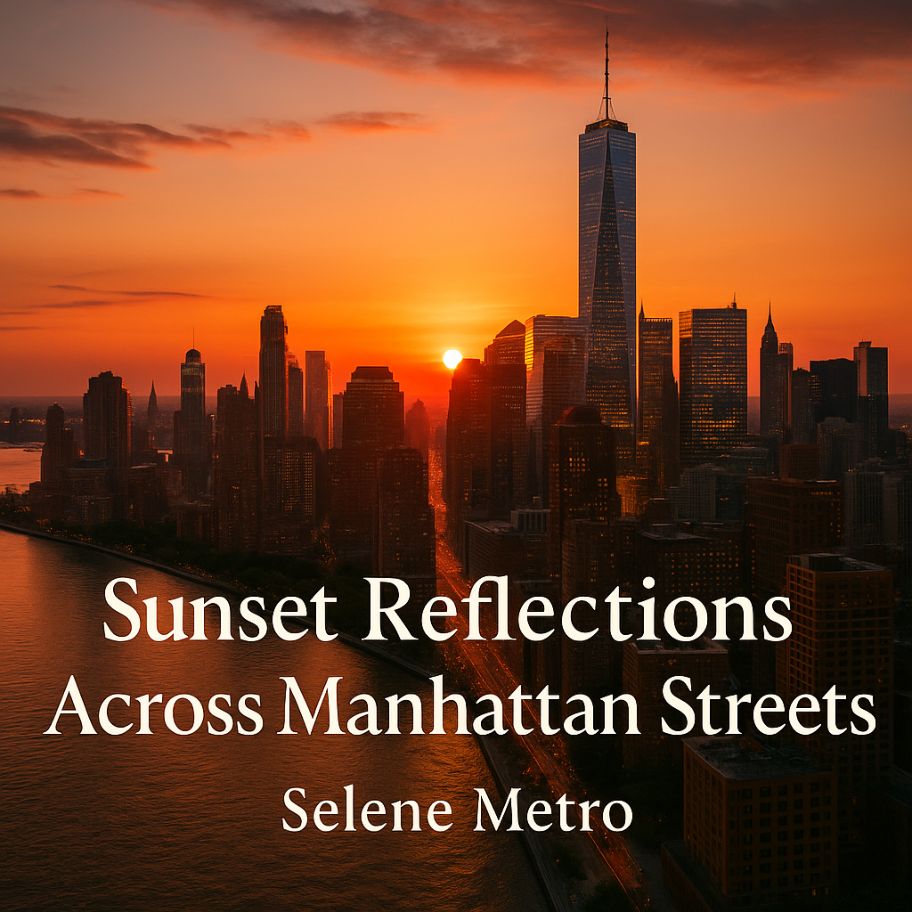 Sunset Reflections Across Manhattan Streets artwork
