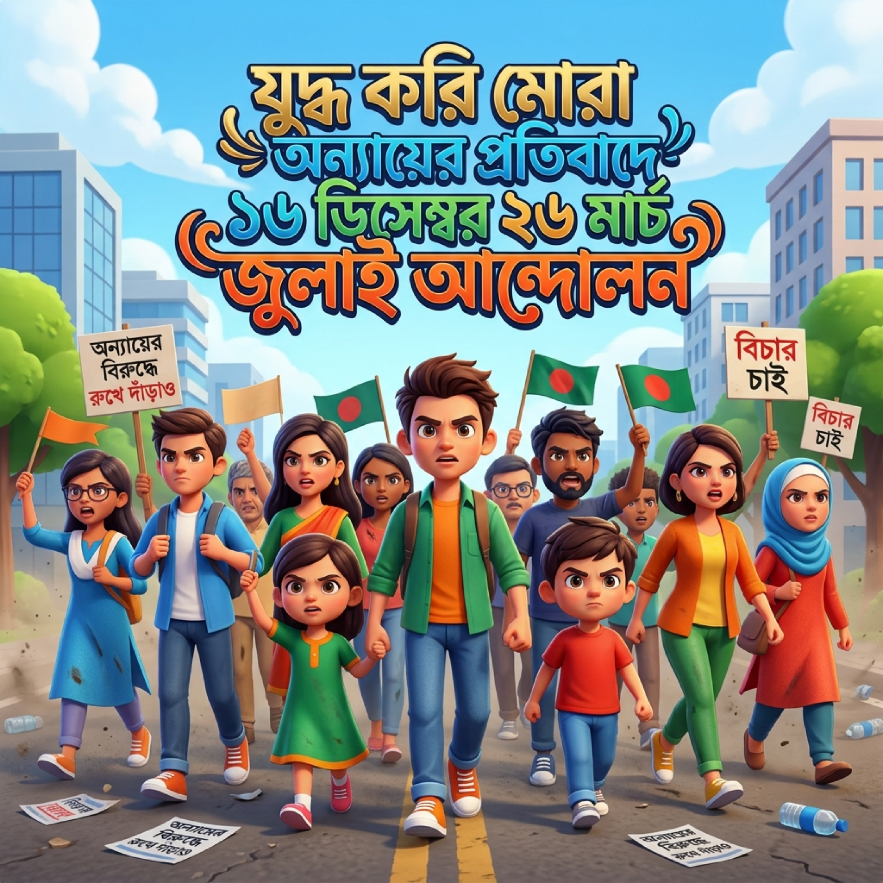 যুদ্ধ করি মোরা অন্যায়ের প্রতিবাদে ১৬ ডিসেম্বর ২৬ মার্চ জুলাই আন্দোলন Joddo Kori Mora Onnayer Protibade 16 December 26 March July Andolon by Mubin TusHar cover art