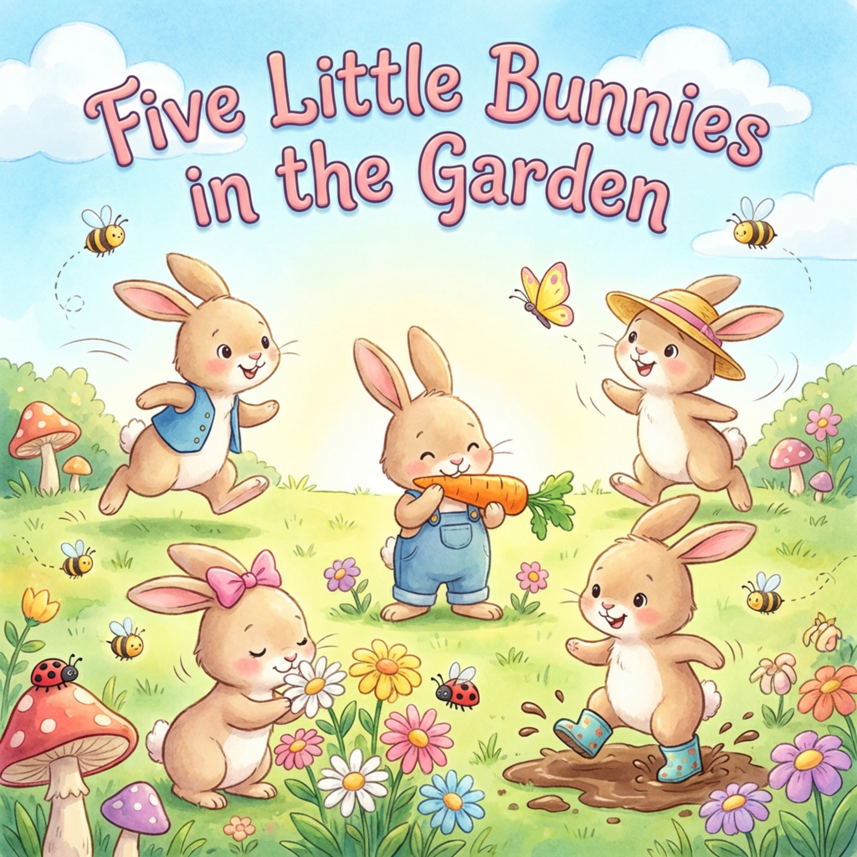 Five Little Bunnies In The Garden artwork