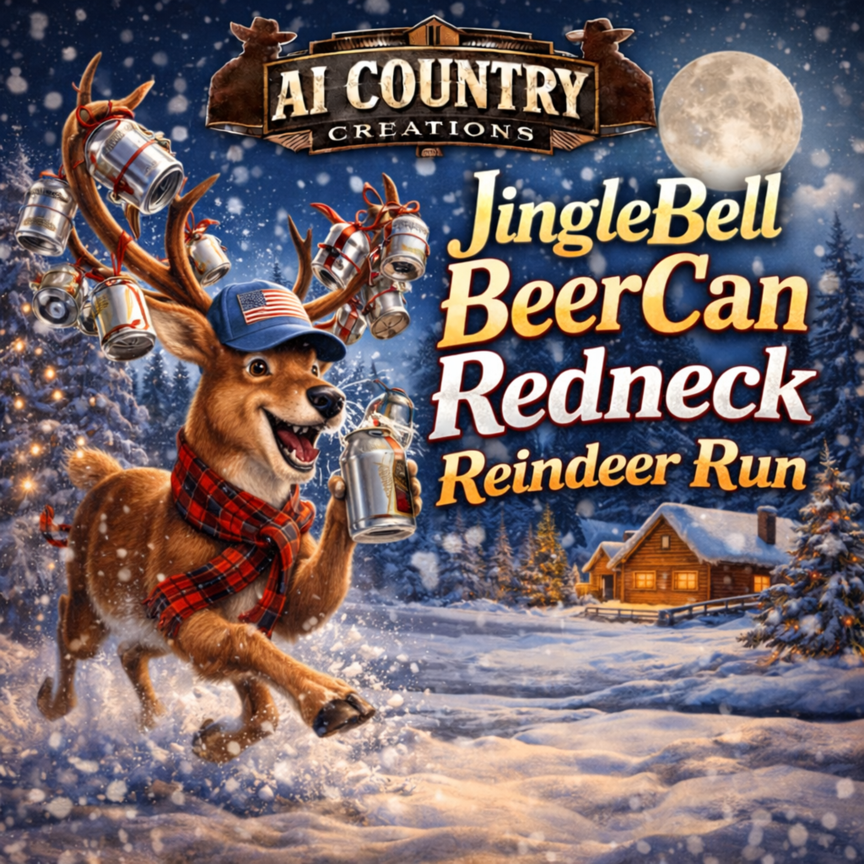 JingleBell Beer Can Redneck Reindeer Run artwork