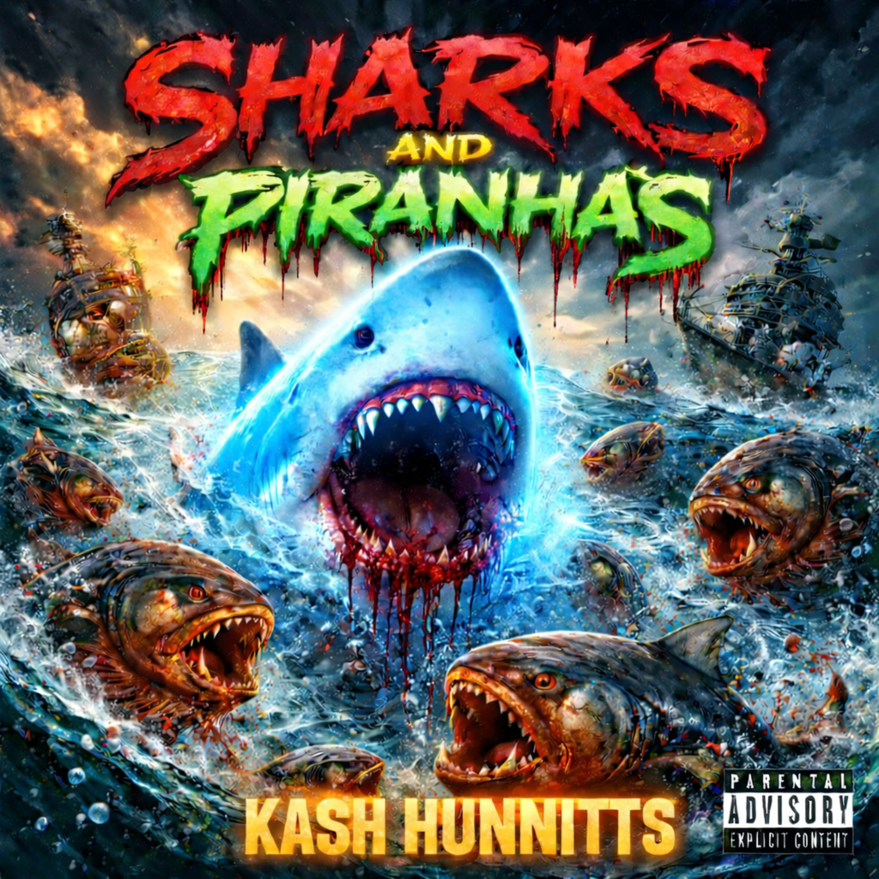 SHARKS AND PIRANHAS artwork