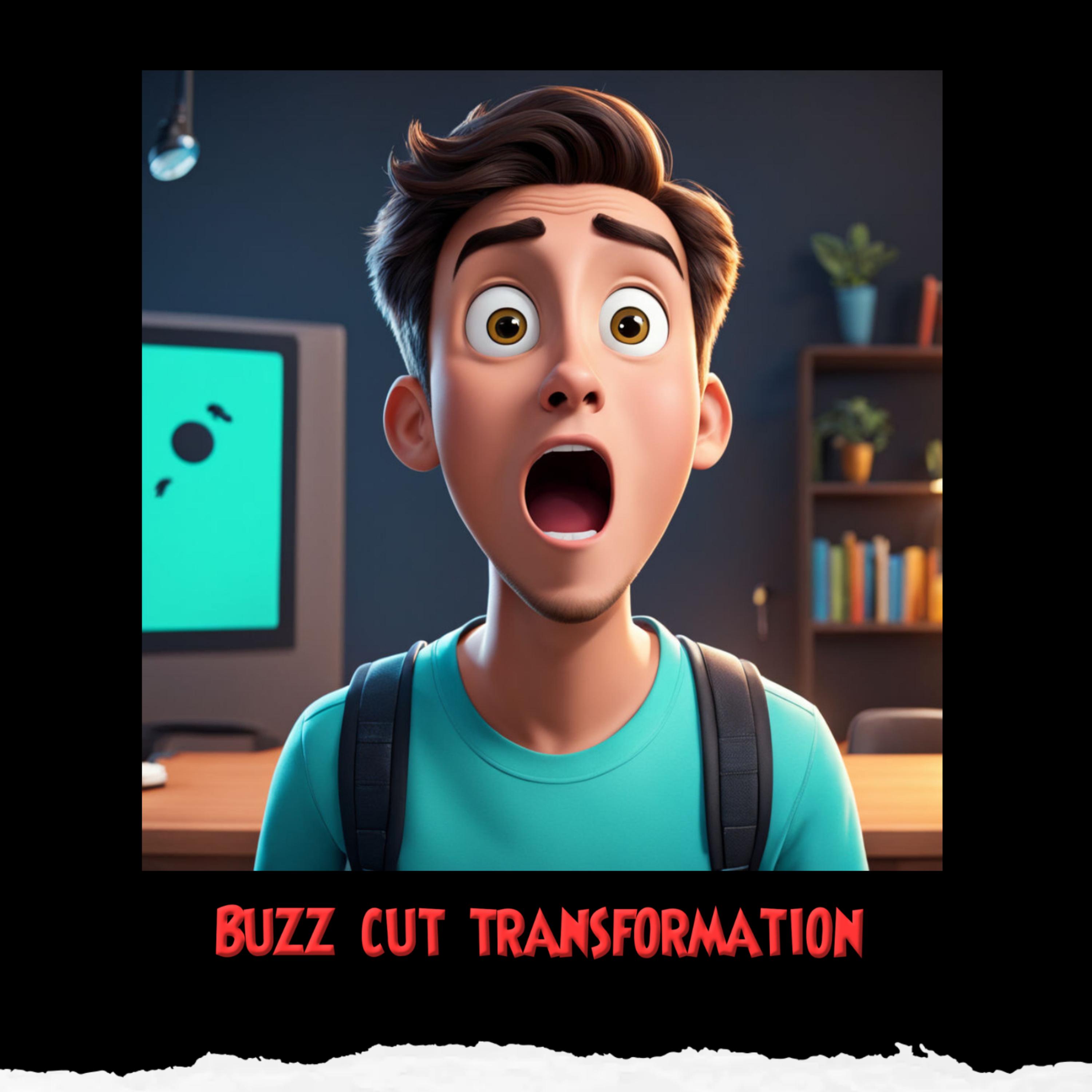 Buzz cut transformation artwork