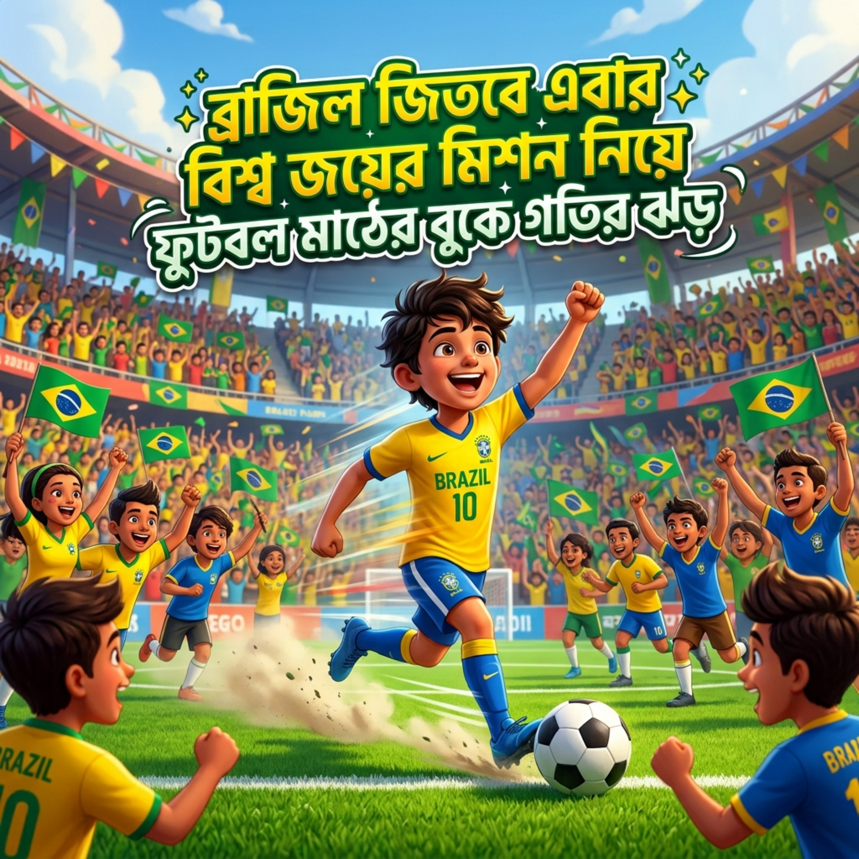ব্রাজিল জিতবে এবার বিশ্ব জয়ের মিশন নিয়ে ফুটবল মাঠের বুকে গতির ঝড় Brazil Jitbe Ebar Bissho Joyer Mission Niye Football Mather Buke Gotir Jhor by Mubin TusHar cover art